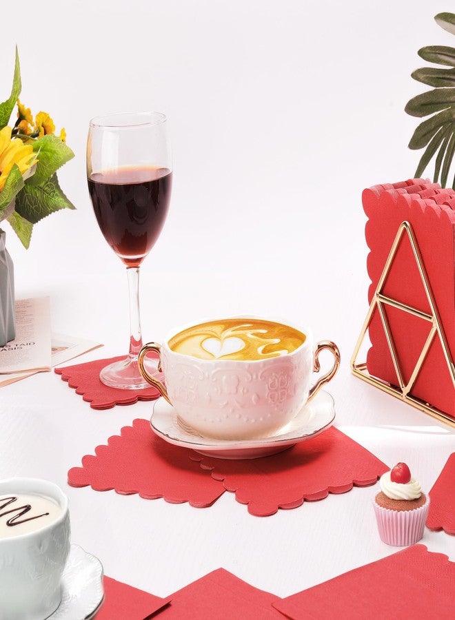 Ohkishly 60 Pcs Red Napkins Disposable, Scalloped Christmas Napkins Red Cocktail Napkin Dessert Beverage Napkin for Christmas Wedding Birthday Party Baby Shower,5 x 5 Inch - Image 4